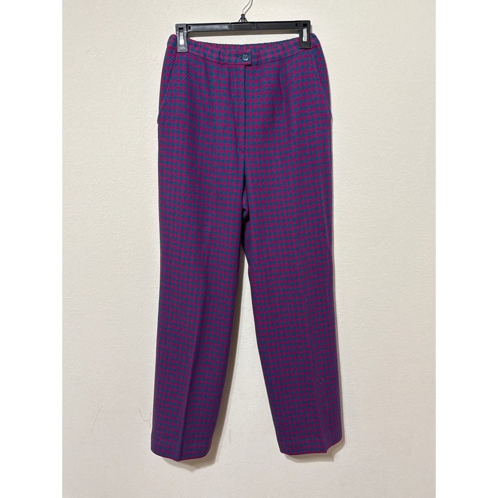 Pendleton Wool Trousers Womens 10 Pink Teal Houndstooth Vintage Straight Leg USA